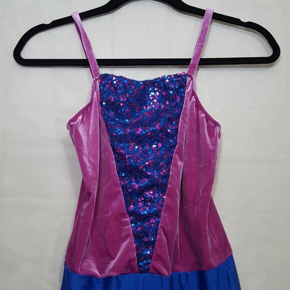 Revolution Dancewear velvet sequins leotard fuchsia blue size XLC - Picture 3 of 8